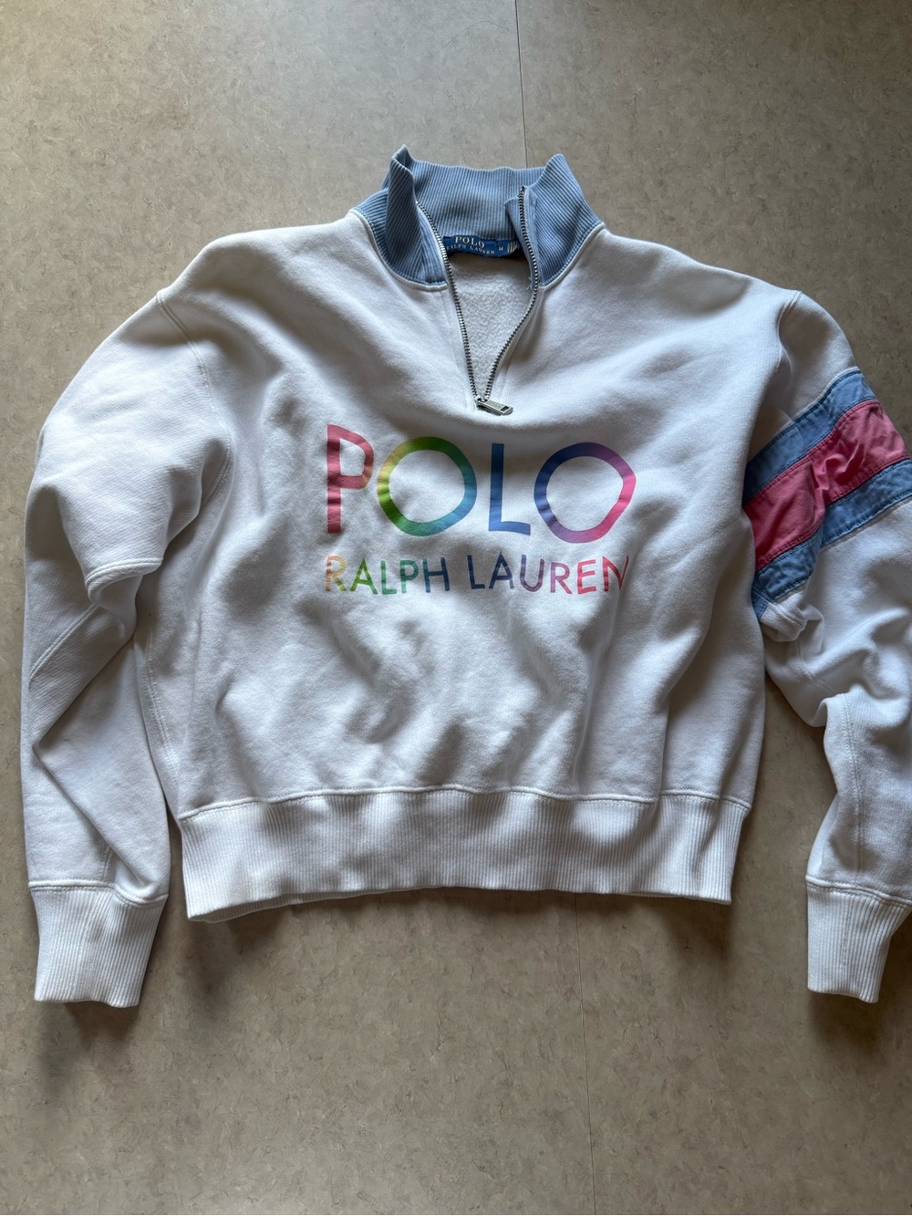 Polo by Ralph Lauren women’s White Quarter-Zip Logo Sweatshirt